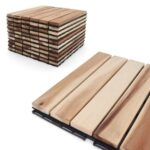 Deck Tiles - Patio Pavers - Acacia Wood Outdoor Flooring - Interlocking Patio Tiles - 12"x12" (20 Pack) - Natural Acacia Finish - Straight Pattern Decking