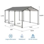 10x15 FT Carport with Galvanized Steel Roof, Heavy Duty Metal Carport Canopy, Waterproof Metal Car Tent Garage Outdoor Storage Shed for Pickup, Boat, Car and Tractors, Grey - Image 3
