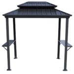 Kozyard 6' x 8' BBQ Hardtop Grill Gazebo, Outdoor Barbecue Shelter with Double Galvanized Metal Roof, Aluminum BBQ Gazebo with 2 Side Shelves for Outdoor Grilling Station (Gray/Hardtop)