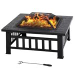 FDW Multifunctional Outdoor Fire Pit 32 Inch Table Metal Firepit Stove Backyard with Waterproof Cover for Patio Garden Fireplace, Camping, Outdoor Heating, Bonfire and Picnic