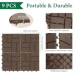 SHPAI Plastic Interlocking Deck Tiles, 9 Pack, 12"x12" Patio Decking Tiles Not-Slip All Weather Use, PVC Waterproof Outdoor Flooring Pavers for Backyard, Poolside, Porch, Balcony,Brown - Image 6