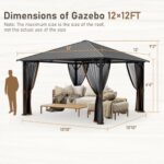 Benass 12x12 Hardtop Gazebo, Heavy Duty Gazebos, Outdoor Canopy Gazebo with Metal Frame, Galvanized Steel Roof, Mosquito Netting, Permanent Metal Pavilion for Patios & Backyards - Image 3