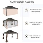 Patio Tree 10' x 12' Hardtop Aluminum Permanent Gazebo Outdoor Double Roof Gazebo Canopy with a Mosquito Net and Privacy Sidewalls - Image 4