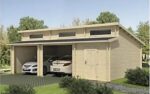 Wooden Garage with Carport Kit, Large Storage Building with Windows, DIY Assembly