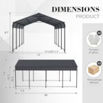 Vigo huseeo 12x20x8.7 FT Carport with Galvanized Steel Roof, Heavy Duty Metal Carport Canopy, Car Shelter Garage for Pickup, Boat, Car and Tractors, Grey - Image 6