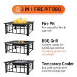 Zorestar 3 in 1 Metal Square Firepit (31.8"Dx31.8"Wx12.5"H-In) - Heavy-Duty & Portable BBQ Stove with Screen Cover & Poker - Wood Burning and Drink Cooling Fire Pit for Patio, Bonfire, Backyard, Deck - Image 4