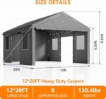 SANWAY 12x20 Gazebo Canopy Tent, Heavy Duty Carport with Removable Sidewalls & Doors, Portable Garage with Roll-up Ventilated Windows, Dark Gray - Image 2