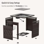 EAST OAK 28" Upgraded Outdoor Fire Pit Table | 52,000 BTU Fire Pit Table for Outside with Magnetic Lid | Storage Basket & Lava Rocks | CSA Certified for Patio, Garden & Backyard | Black - Image 9