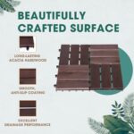 Idzo Interlocking Deck Tiles 9.6 SQFT - 10PCS Waterproof Acacia Wood Tiles, Flooring Tiles for Indoor and Outdoor - Decking Checker Pattern, 11.81 x 11.81 x 0.91 Inches, Dark Brown - Image 2