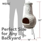 Wiosi Medium Chiminea Outdoor Fireplace Grey Clay Chimineas with Chimney Rain Lids and Solid Metal Stands - Grey Terracotta Chimenea - Rustic Fire Pit Chimnea 16 x 16 x 32-inch - Image 6