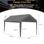 GOTRUTH 12x20 Canopy Replacement Cover, Carport Replacement Top Cover for 12' x 20' Frame, 800D Heavy Duty Waterproof & UV Protected Car Canopy with Ball Bungees (Frame is not Included) (Gray) - Image 3