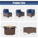 Aoxun 7 Pieces Patio Furniture Set with 44” Fire Pit Table Wicker Rattan Outdoor Sectional Conversation Set with Coffee Table and 4” Thickened Cushions, Blue(Waterproof Cover Included) - Image 2