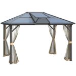 YMGSCC Hardtop Gazebo Aluminum Frame Pergola with Netting and Window,for Courtyard Garden, Iakeside