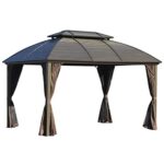 YMGSCC 10x12 Hardtop Gazebo with Aluminum Frame, Metal Roof Gazebo Canopy with Curtains and Netting for Gardens, Patios