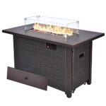 Fire Pit Table 42 Inch Outdoor Propane Gas Fire Pit for Outside 50,000 BTU Auto-Ignition Gas Firepit Outdoor Rattan Table