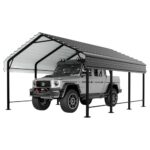 JY QAQA 12 x 15 FT Heavy Duty Metal Carport Kits with Galvanized Steel Roof, Metal Carport Canopy, Outdoor Car Tent Garage Shelter for Car, SUV, Truck and Boats