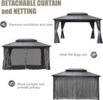 Domi 10’ X 14’ Hardtop Gazebo Canopy with Netting & Curtains, Outdoor Metal Gazebo with Galvanized Steel Double Roof for Patio Lawn and Garden, Gray - Image 8