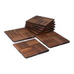 VICTORY RELAX Acacia Wood Flooring Interlocking Deck Tiles for Patio Decor 9 Pcs 12 Slats VR Brown - Waterproof Indoor & Outdoor Decor - Balcony Garden Decking Tile (12.2 * 12.2 * 0.7 inches)