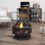 Outsunny 28" Outdoor Fire Pit Grill, Portable Wood Burning Firepit for Outside with Cooking Grate, Fire Poker, Spark Screen Lid, Steel Hexagon Fireplace for Patio Bonfire Backyard BBQ Camping Picnic - Image 9