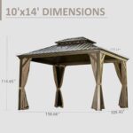 Domi 10' X 14' Hardtop Gazebo, Upgraded Metal Gazebo with Drainage System, Dual-Layer Galvanized Steel Roof, Curtain and Netting, Outdoor Shelter Canopy for Patio, Garden, and Backyard, Brown - Image 9