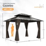 HAPPATIO 10'x12' Outdoor Gazebo with Hardtop Roof, Double Galvanized Steel Roof Canopy with Aluminum Frame, Curtains and Netting for Patio, Backyard, Deck, Lawn, Grey, Easy Assembly (Brown) - Image 8
