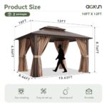 Aoxun 12'x10' Hardtop Gazebo, Aluminum Frame Permanent Pavilion with Curtains and Netting, Outdoor Polycarbonate Double Roof Canopy, Designed for Garden, Lawns, Patio, Brown - Image 4
