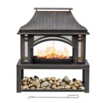 39" Fire Pits with Wood Storage for Outside, Large Wood Burning Outdoor Fireplace with Chimney, Mesh Spark Screen & Fire Poker, Idea for Backyard, Patio, Party, Camping, Picnic