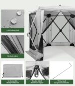 Raynesys 6 Sided Pop Up Gazebo Tent, Camping Screen Tent for 6-8 Person Foldable, Pop-Up Canopy Shelter with Mesh Windows, UV Resistant, Quick Set, Outdoor Gazebo with 6 Removable Wind Cloths - Image 5
