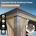 Domi 14x22FT Hardtop Gazebo with Netting & Curtains, Outdoor Aluminum Frame Gazebo with Galvanized Steel Double Roof, Outdoor Permanent Metal Pavilion for Patio Deck Lawn and Garden, Dark Brown - Image 4