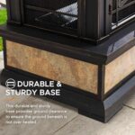 Sunjoy Outdoor Fireplace, Smith Collection Patio Wood Burning Steel Fireplace with Chimney, Spark Screen, Fire Poker, and Removable Grate, Copper with Yellow Tile - Image 4