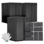 Dyna-Living 60 sq. ft Plastic Interlocking Deck Tiles, 12"x12" Indoor Outdoor Waterproof Patio Flooring All Weather Use Patio Deck Tiles for Balcony, Backyard, Garden & Poolside, 60 Pack,Dark Grey