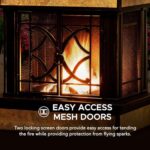 Sunjoy Outdoor Fireplace, Smith Collection Patio Wood Burning Steel Fireplace with Chimney, Spark Screen, Fire Poker, and Removable Grate, Copper with Yellow Tile - Image 7