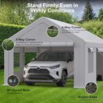 13x20FT Portable Garage, 13'x20' Carport Heavy Duty, Galvanized Frame & 180 g PE Waterproof Canopy, with 4 Doors (Included 2 Side Doors), and 4 Windows, for Pickup Truck, and Boat - Image 6