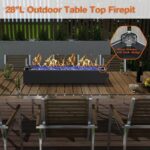28-inch Table Top Propane Fire Pit, 40,000 BTU Tabletop Firepit for Patio, Outdoor Portable Rectangular Fire Bowl w/Wind Glass Shield, Glass Rocks - Black - Image 5