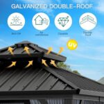 10x10 ft Hardtop Gazebo, Aluminum Double Roof Gazebos with Netting and Curtains, Outdoor Permanent Gazebo for Garden, Patio, Backyard, Deck, Lawns (Gray, 10x10 FT) - Image 2