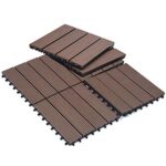 Sunnygalde 12"x12" Wood Plastic Interlocking Flooring Tiles 4-Slats Straight Pattern Interlocking Deck Tiles for Patio,Balcony, Porch, Backyard（6 PCS）