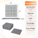 12 PCS Interlocking Deck Tiles 12" x 12", Non-Slip Drainage Plastic Flooring Tiles for Bathroom, Balcony, Poolside, Waterproof Indoor&Outdoor Garage Flooring, All Weather Use, Rosette Pattern, Grey - Image 2