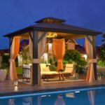 EROMMY 10' x 10' Hardtop Gazebo, Aluminum Frame Gazebos with Galvanized Steel Double Roof, Permanent Outdoor Metal Pavilion with Curtain and Netting for Patio, Lawn, Deck - Image 8