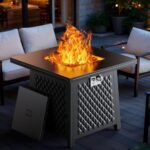 Ciays 32 Inch Propane Fire Pits,50,000 BTU Gas Fire Pit Table for Outsides with Steel Lid and Lava Rock, 2-in-1 Square Fire Table for Gatherings Parties on Patio Deck Garden Backyard, Black - Image 2
