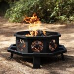 Verdelxue 35 Inch Octagonal Fire Pit with Cooking Grill,Outdoor Wood Burning Fire Pit for Camping Outside Picnic Bonfire,Heavy Duty Firepit for Backyard Garden Patio