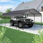 12x20 FT Heavy Duty Carports, Outdoor Car Tent Garage with Galvanized Steel Roof and Frame, Weather-Resistant Steel Car Shelter Canopy, Expanding Garage Space for Backyard, Patio,Grey