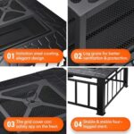 Zorestar 3 in 1 Metal Square Firepit (31.8"Dx31.8"Wx12.5"H-In) - Heavy-Duty & Portable BBQ Stove with Screen Cover & Poker - Wood Burning and Drink Cooling Fire Pit for Patio, Bonfire, Backyard, Deck - Image 6