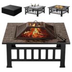Devoko Outdoor Fire Pit, 32 Inch Firepit Table Metal Outdoor Fireplaces with Waterproof Cover for Outside Patio Camping (Black)