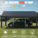 JAMFLY Carport, 12x20 ft Heavy Duty Carport with Roll-up Windows, Portable Garage with Removable Sidewalls & Doors, Car Canopy with Sandbags and All-Season Tarp for Car Boat Truck Motorcycle, Grey - Image 6