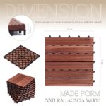 TimberWave Acacia Wood Deck Tiles, Patio Tiles Outdoor Interlocking, Waterproof All Weather, 20 Pack (Dark Brown, 12" x 12", 19.3 sq ft) - Image 2