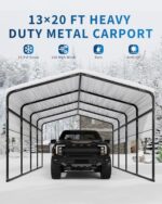 Klysiora 13 * 20FT Extra Large Metal Carport All Weather Heavy Duty Garage Round Steel carport Provides Permanent Shade for Boats, Pickups, and Tractors 418.8 lbs. - Image 4