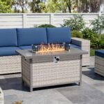 Wallowsun Rattan Fire Pit Table,40.5-inch Rectangle Grey Outdoor Companion,60000 BTU Auto-Ignition w Glass Wind Guard,Internal 20lb Propane Tank, Dust Cover (Grey, Rattan) - Image 2