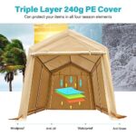 ADVANCE OUTDOOR 8X14 ft Steel Metal Peak Roof Portable Garage Shelter Storage Shed Carport for Motorcycle Bike or Garden Tools with 2 Roll up Doors & Vents, Beige - Image 4