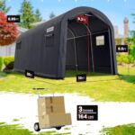 KING BIRD 10' x 20' Heavy Duty Carport with Roll-up Ventilated Windows Round Style Outdoor Instant Garage Anti-Snow Car Canopy with Reinforced Ground Bars - Image 6