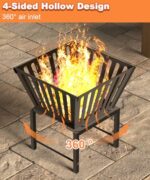 Mondazie Outdoor Fire Pit — 17 Inch Portable with Storage Bag for Camping, Patio Heating, Picnic and BBQ, Trapezoid Vertical Hollow, Black - Image 3